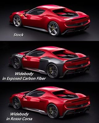Kırmızı Ferrari 296 Otomobil Bodies Kit ZE Style Diffuser Karbon Fiber Front Lip Spoiler