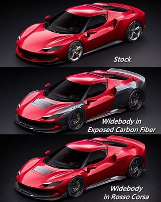 Kırmızı Ferrari 296 Otomobil Bodies Kit ZE Style Diffuser Karbon Fiber Front Lip Spoiler