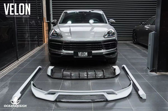 Değiştirme 2019 Porsche Cayenne Body Kit Side Skirts Kuru Karbon Fiber Diffuser Spoiler